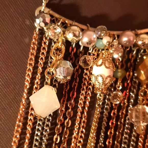 Handmade chain and bead embellished bib necklace - Picture 3 of 8